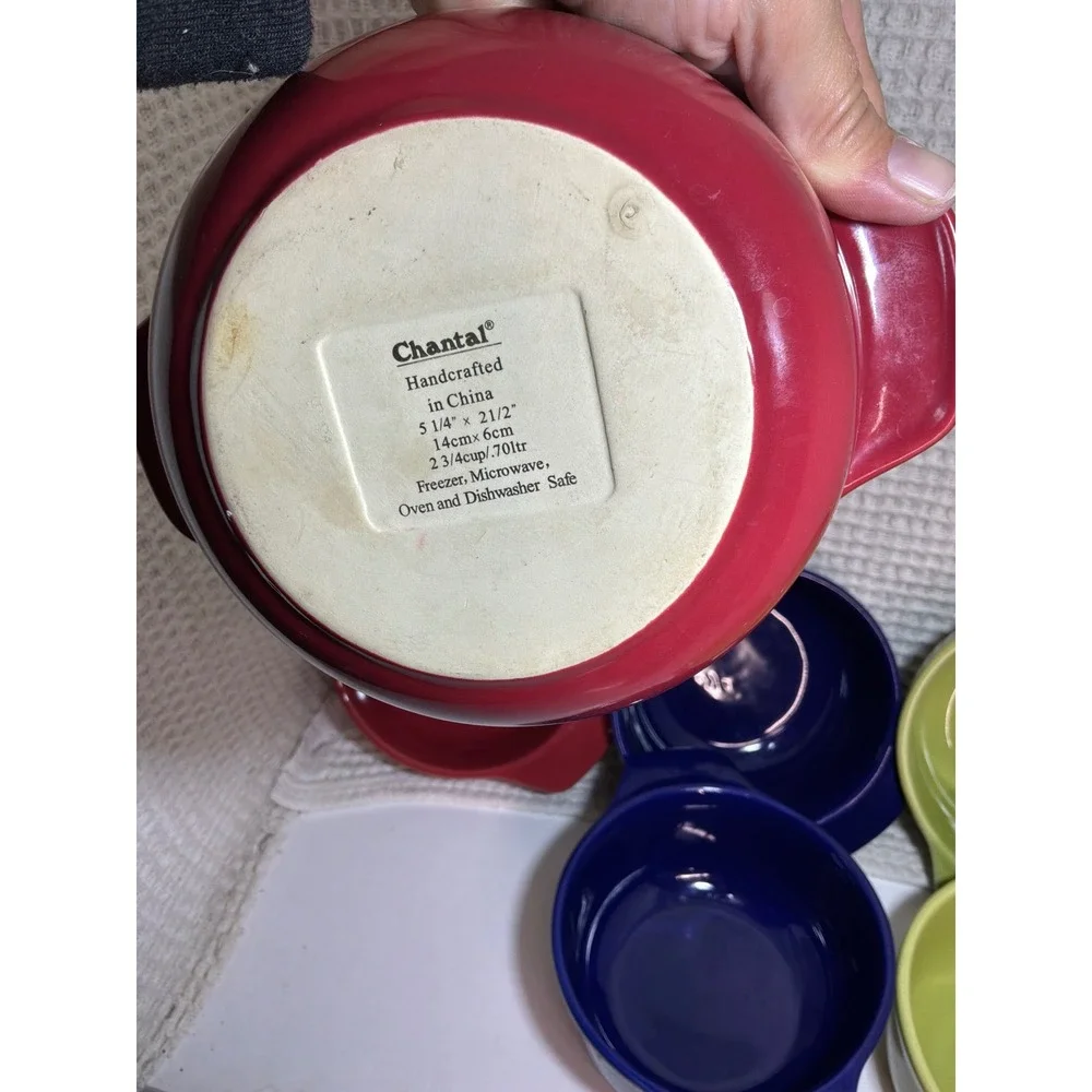 MCM Unisex Chantal Ceramic Handled Ramekin Bowls 5.25in Red Blue Green Set of 6